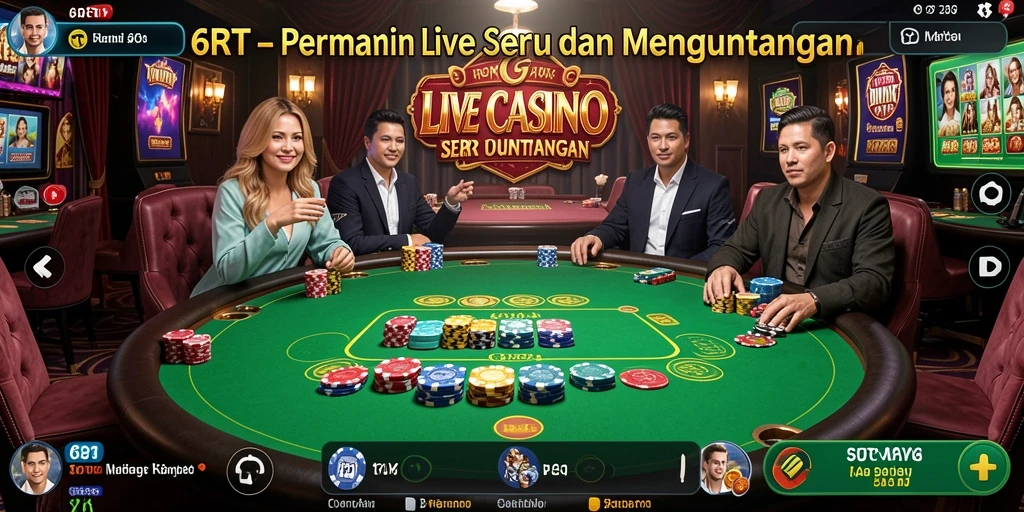 Screenshot gameplay 6RT yang menunjukkan suasana Live Casino.