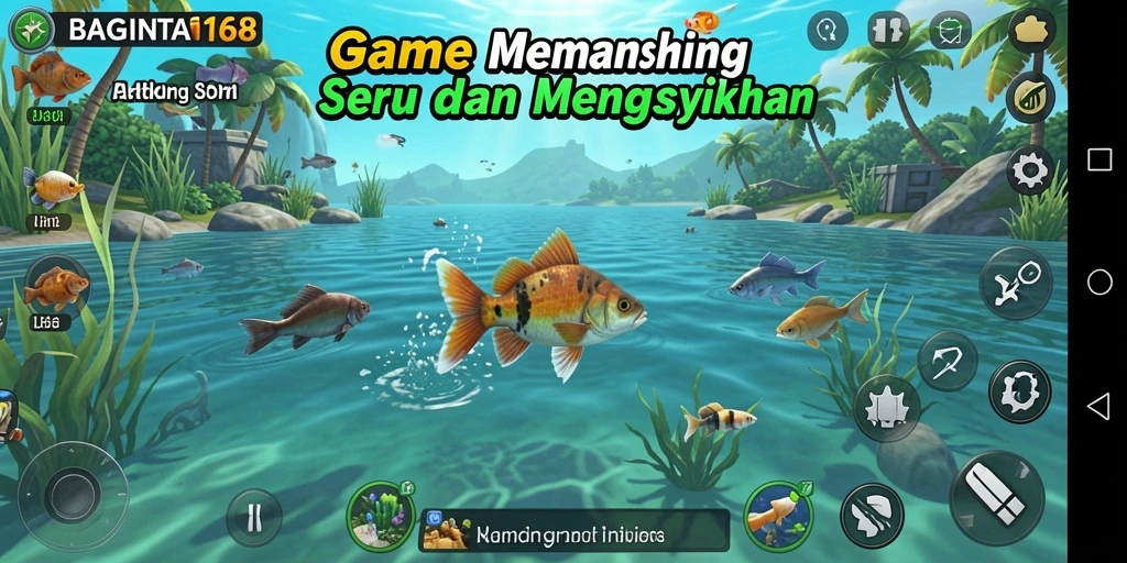 Screenshot utama BAGINTA168 menampilkan pemain yang asyik memancing ikan.