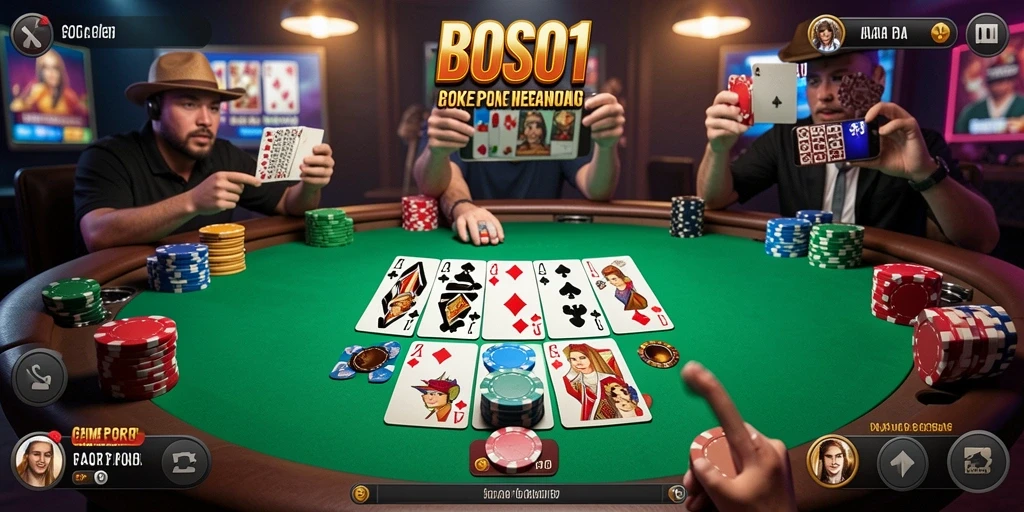 Tampilan gameplay Poker yang mendebarkan di BOS01.