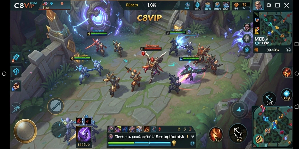 Tangkapan layar C8VIP menampilkan aksi seru dalam permainan MOBA.