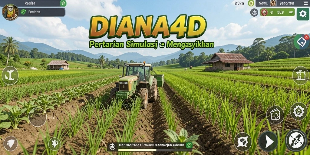 Tangkapan layar gameplay DIANA4D menunjukkan ladang yang subur dan aktif.