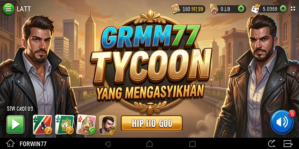 Tangkapan layar gameplay FORWIN77 dengan berbagai bisnis yang dikelola.