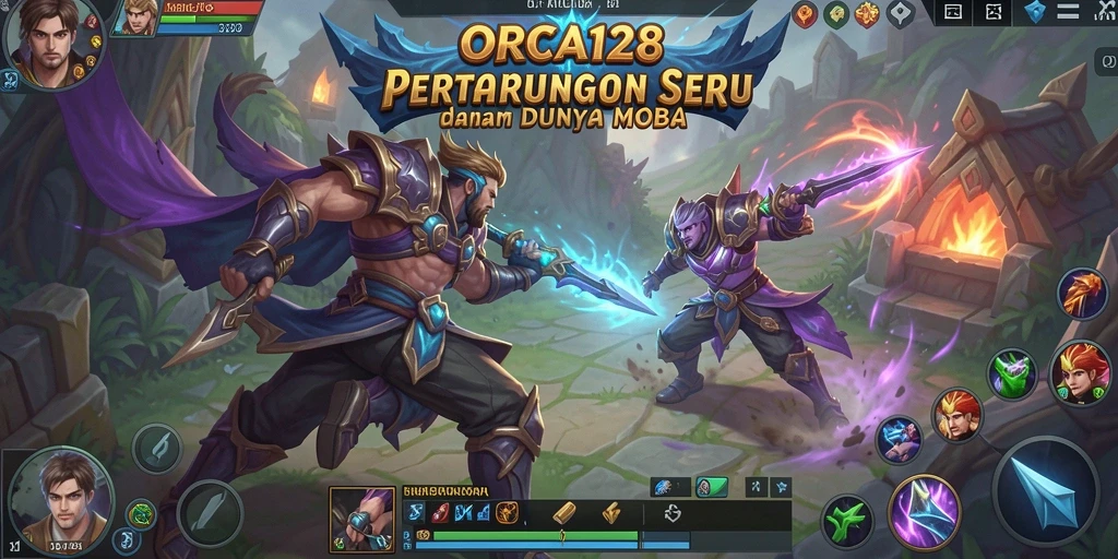 Gameplay seru ORCA128 menampilkan pertarungan MOBA yang penuh strategi.