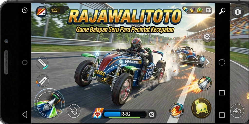 Screenshot gameplay RAJAWALITOTO menampilkan aksi balapan yang mendebarkan.