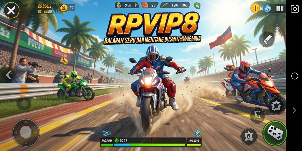 Gambar gameplay balapan yang intens dan menegangkan dalam RPVIP8.
