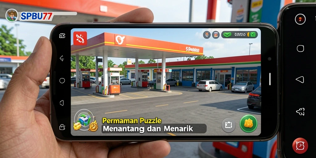 Tampilan gameplay SPBU77 yang menarik dan penuh warna.