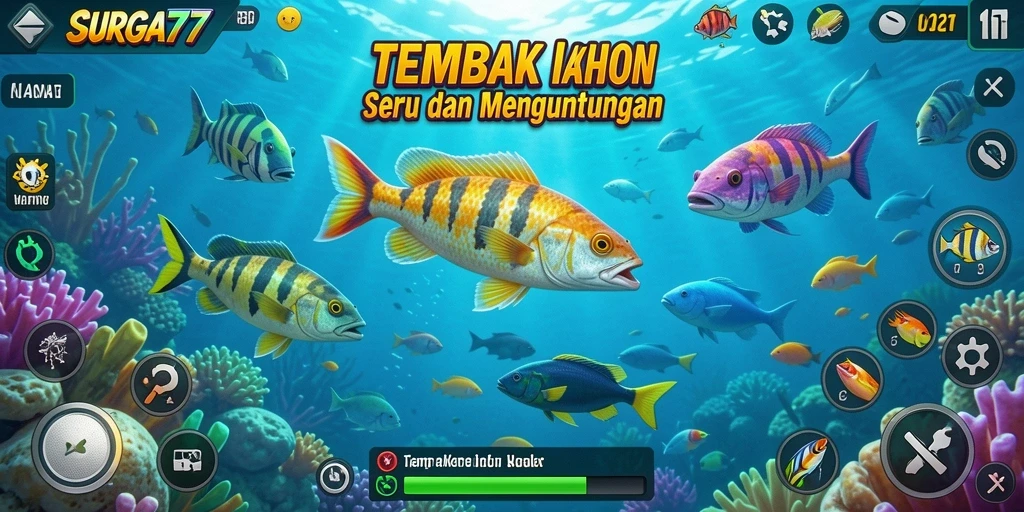 Tampilan gameplay seru SURGA77 saat memburu ikan.