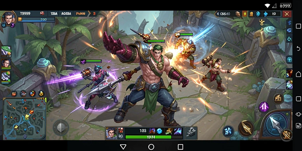 T9999 menampilkan pertempuran seru antara karakter di arena MOBA.