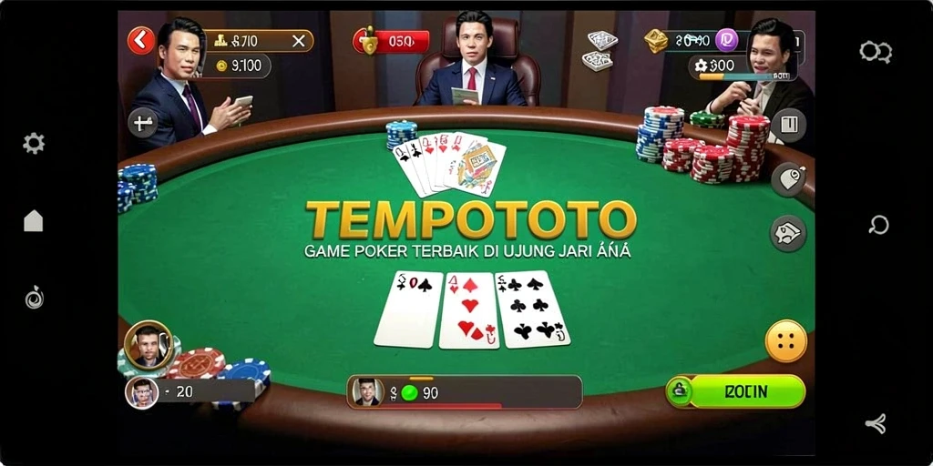 Screenshot permainan TEMPOTOTO dengan aksi poker yang seru.