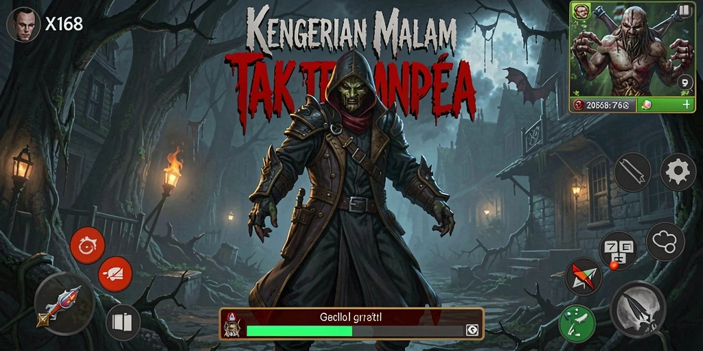 Screenshot gameplay X168 menampilkan suasana Horror yang mencekam.