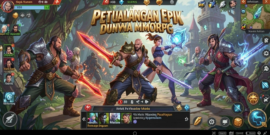 Gameplay X88 yang penuh aksi dalam dunia MMORPG.